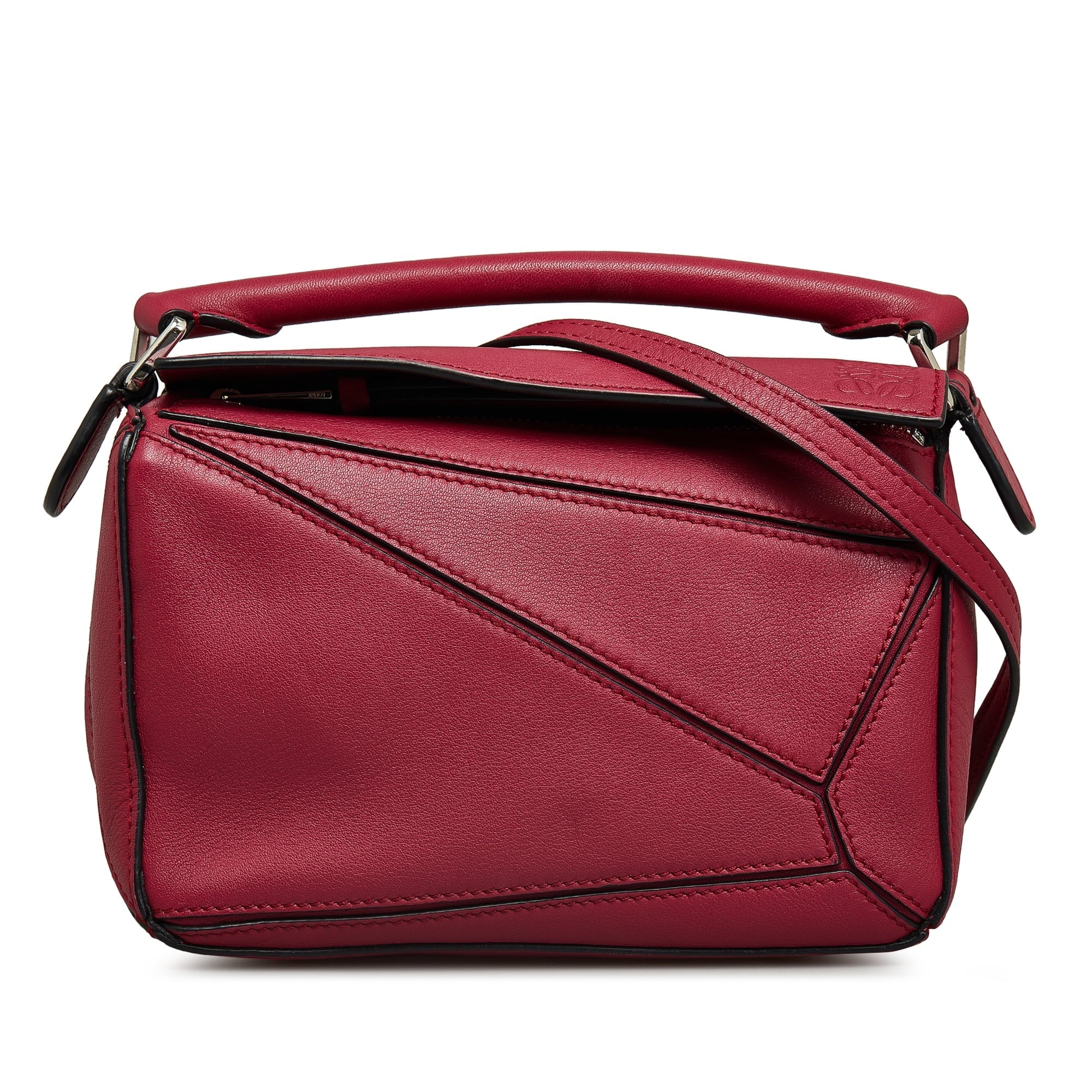 Pre-Owned Authenticated LOEWE Mini Puzzle Satchel Calf Leather Red Unisex (Good)
