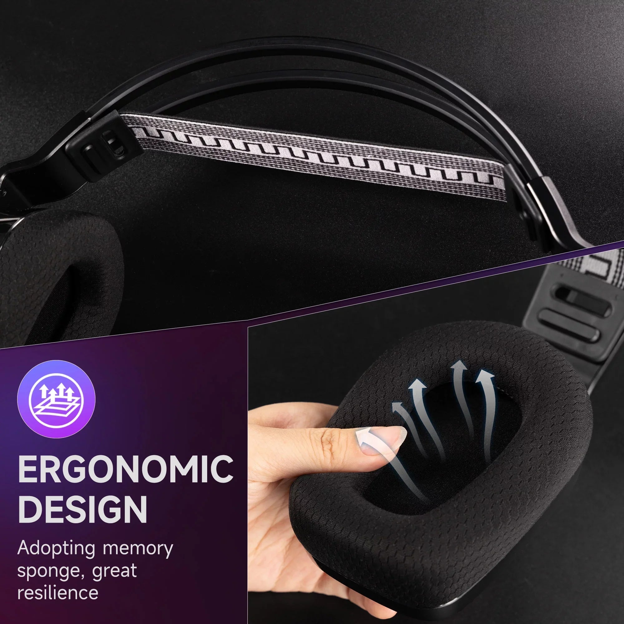 HTQ Wireless Gaming Headset with Noise-Cancelling Mic, RGB Lights 7.1 Surround Sound for PC, PS4/5, Nintendo Switch, 3.5mm Wired for Xbox One/Series x/s, 300g, Black