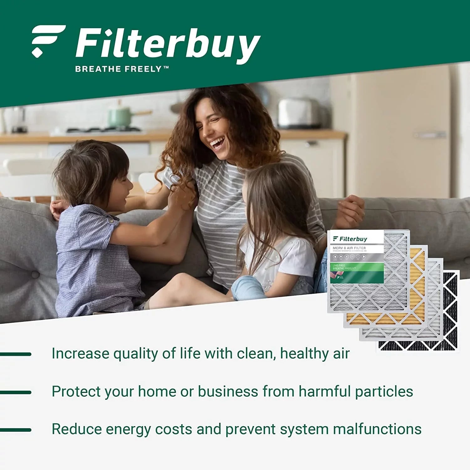Filterbuy 24x30x1 MERV 8 Odor Eliminator Pleated HVAC AC Furnace Air Filters with Activated Carbon (2-Pack)