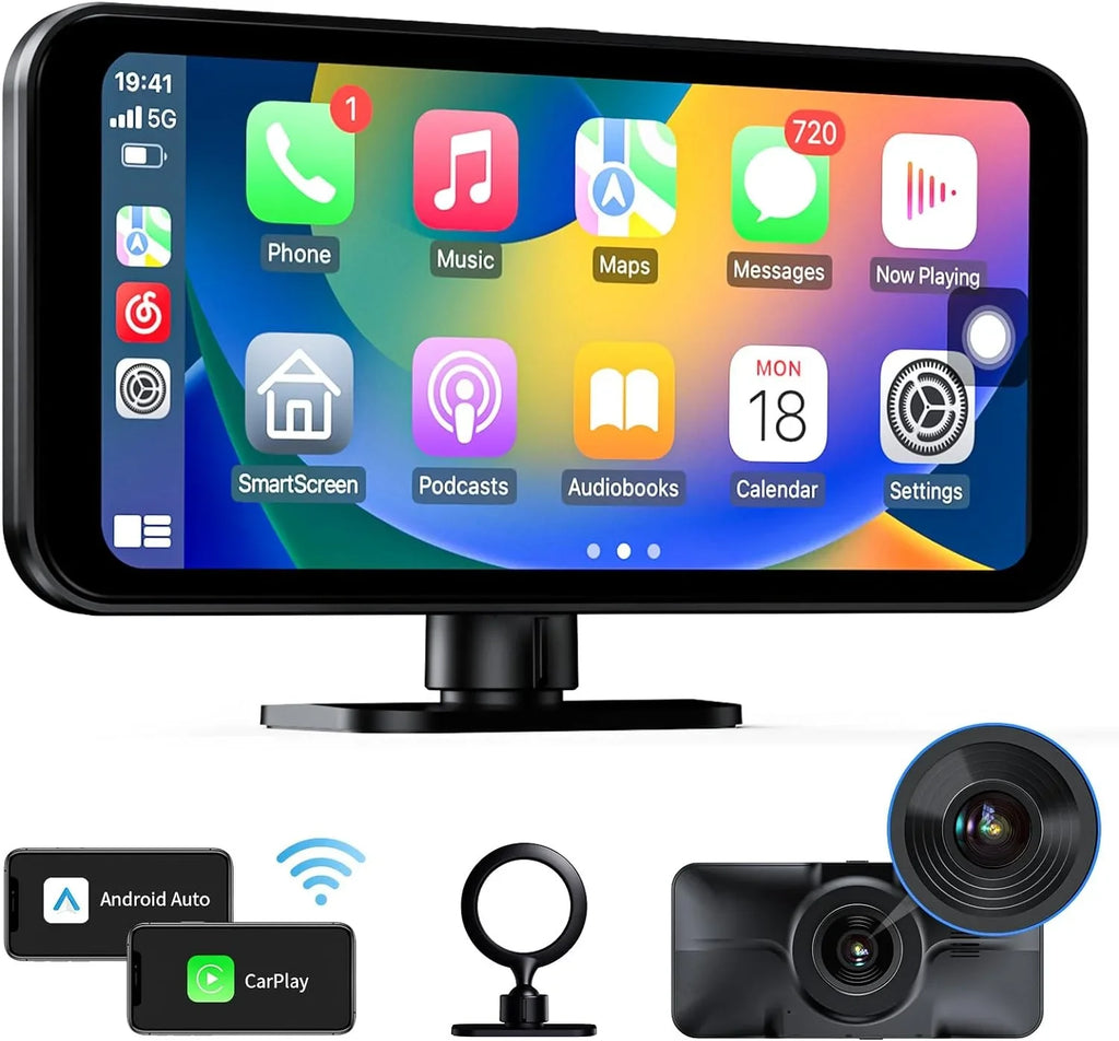 VVCAR MC25 Wireless CarPlay with 4K Dash Cam Front 6.25" Touch Screen Android Auto, Car Stereo with AirPlay GPS Navigation FM/BT/AUX