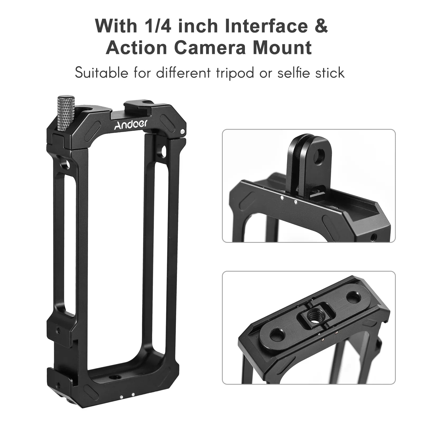 Andoer Aluminum Alloy Sports Camera Video Cage with Dual Cold Shoe Mounts - Metal Protective Frame Vlog Accessories for Insta360 X3