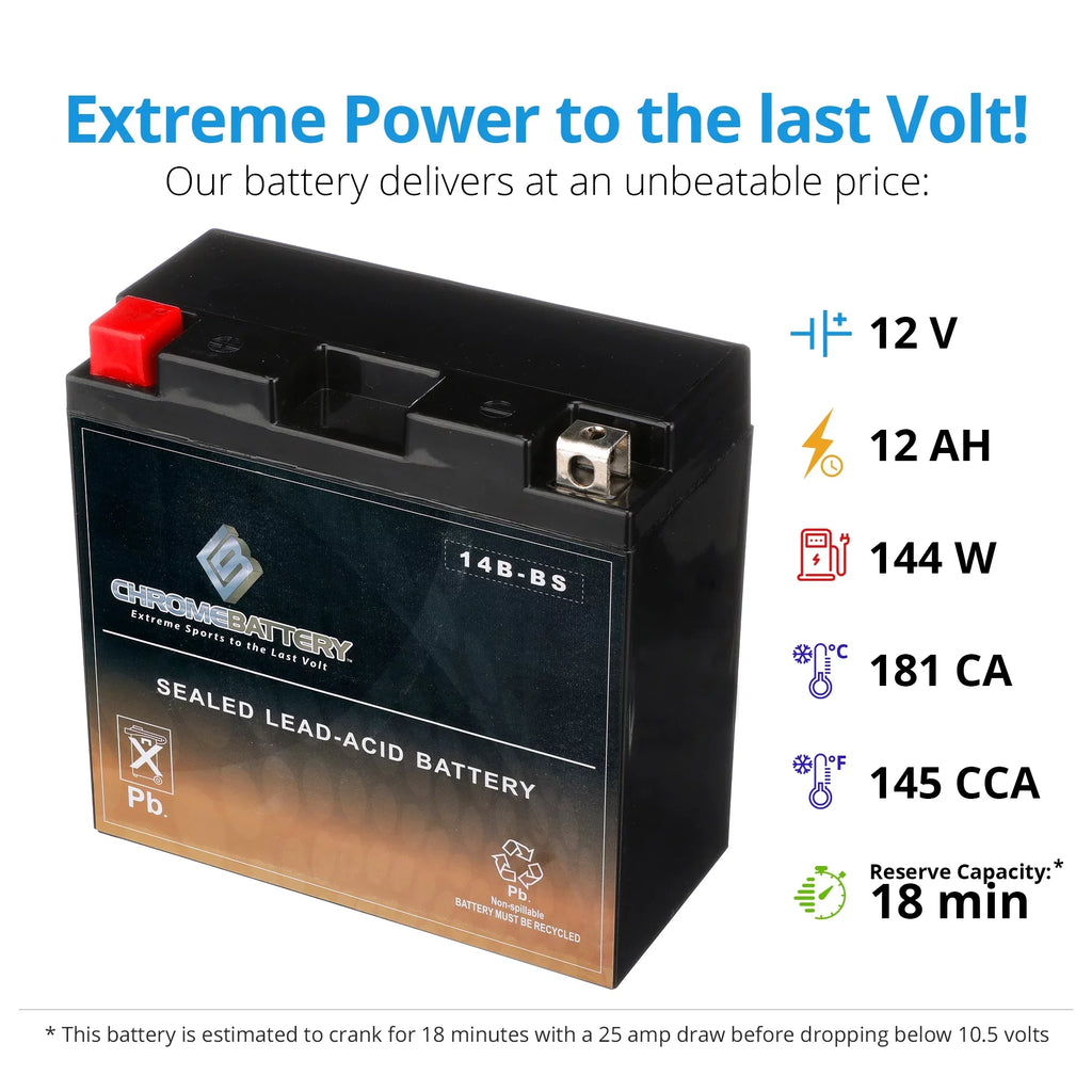 Chrome Battery Yt14b-bs (14b-bs 12 Volts,12 Ah, 135 Cca) Motorcycle Battery for Hyosung Gv650, Se Year (09-13)