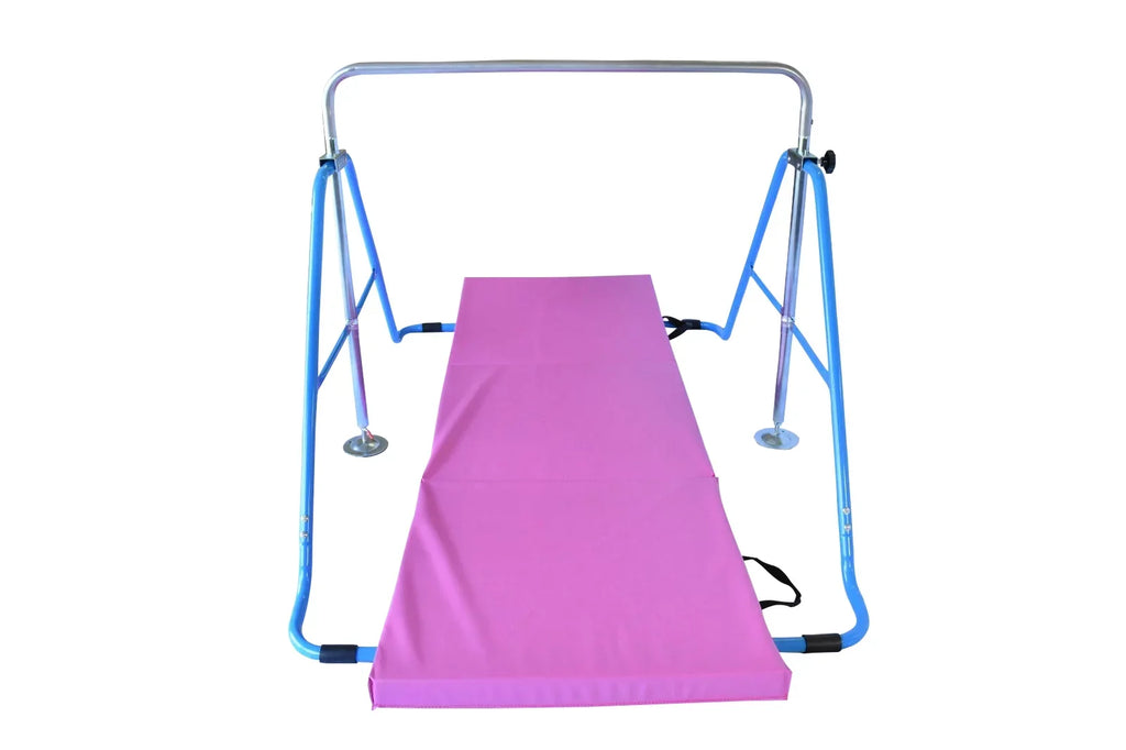 Expandable Gymnastics Kip Bar Gymnastic Training Kip Bar Adjustable Height Horizontal Bar Monkey Bars Folding Climbing Tower Fitness for Kids with Mat Blue