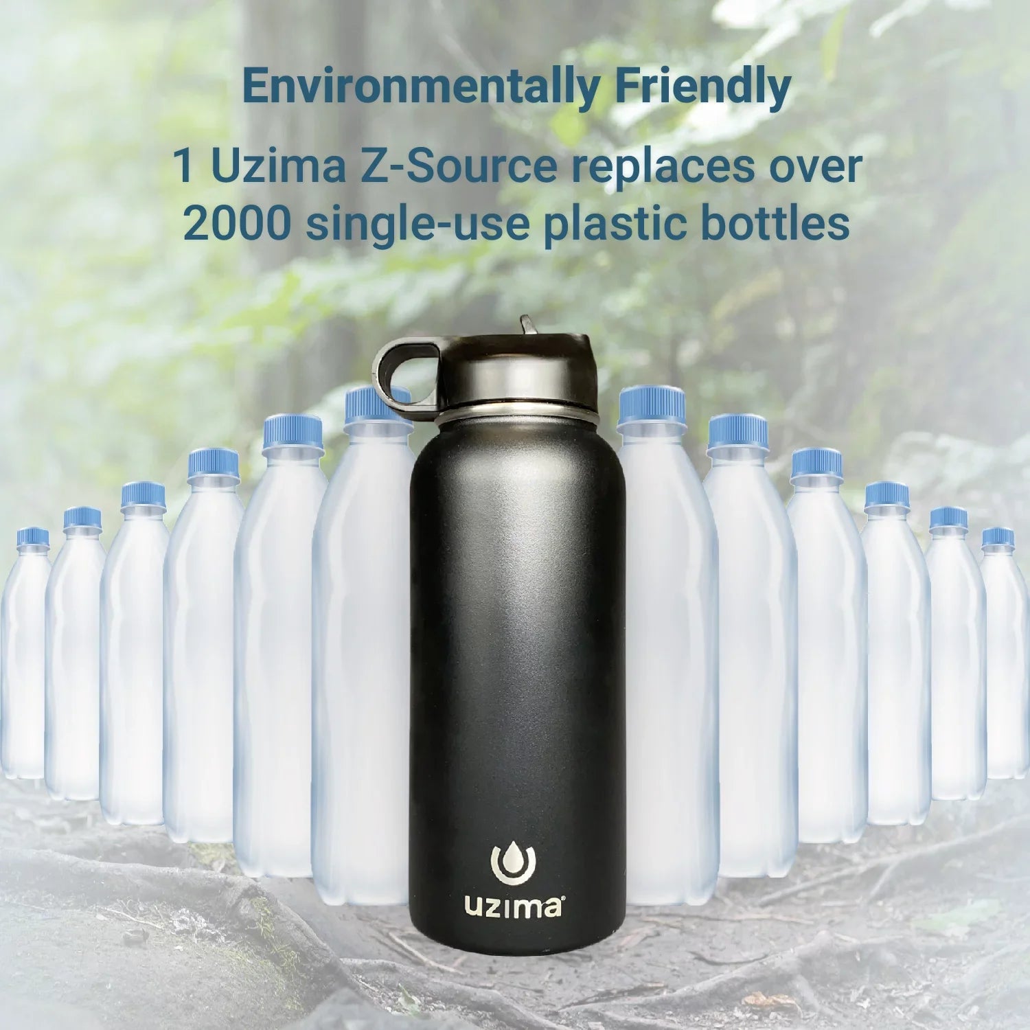 Uzima - Z-Source Filtered Water Bottle for Hiking, Backpacking, Camping, and Travel. Water Purification on the Go. Large 32oz Capacity with Double-Walled Stainless Steel Exterior. (Blue)