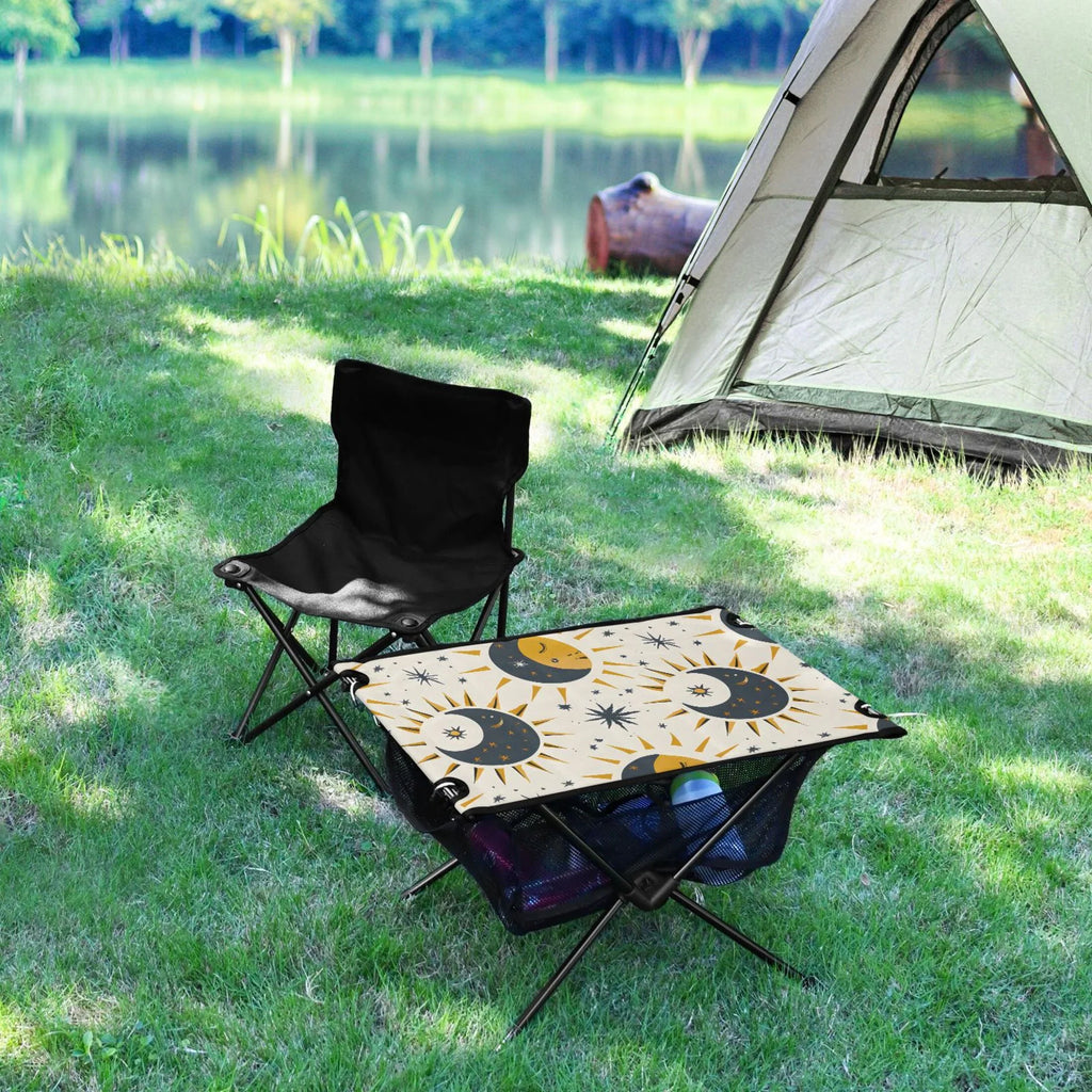 Sun Moon and Stars Camping Folding Table Portable Beach Table with Storage Bag Compact Picnic Table for Outdoor Travel Fishing BBQ