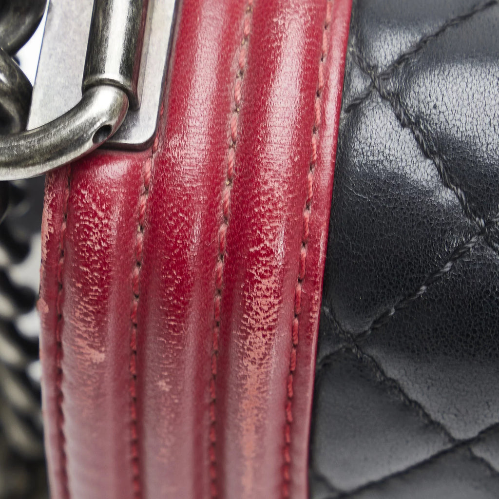 Pre-Owned Authenticated Chanel Small Bicolor Boy Calf Leather Black Shoulder Bag Unisex (Good)