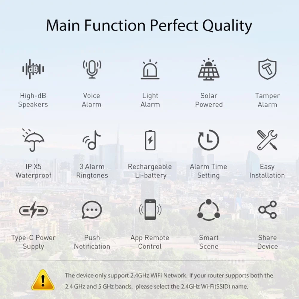 Solar Powered Wifi Outdoor Alarm BT 5.0 Smart Alarm IPX5 Waterproof Real-time Sound Light Alarm APP Control Intelligent Linkage Home Device