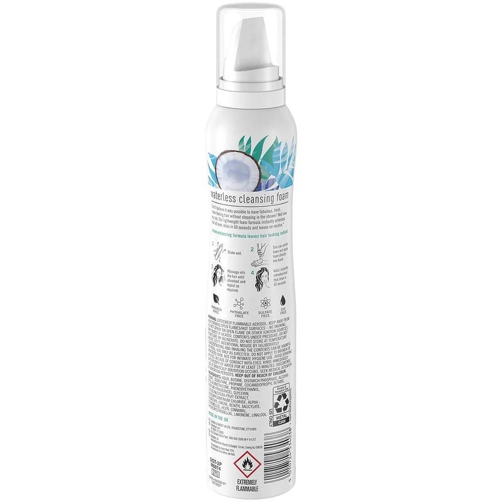 Batiste Waterless Cleansing Foam Cleanse + Shine with Coconut Milk, 3.6 OZ(6pack)