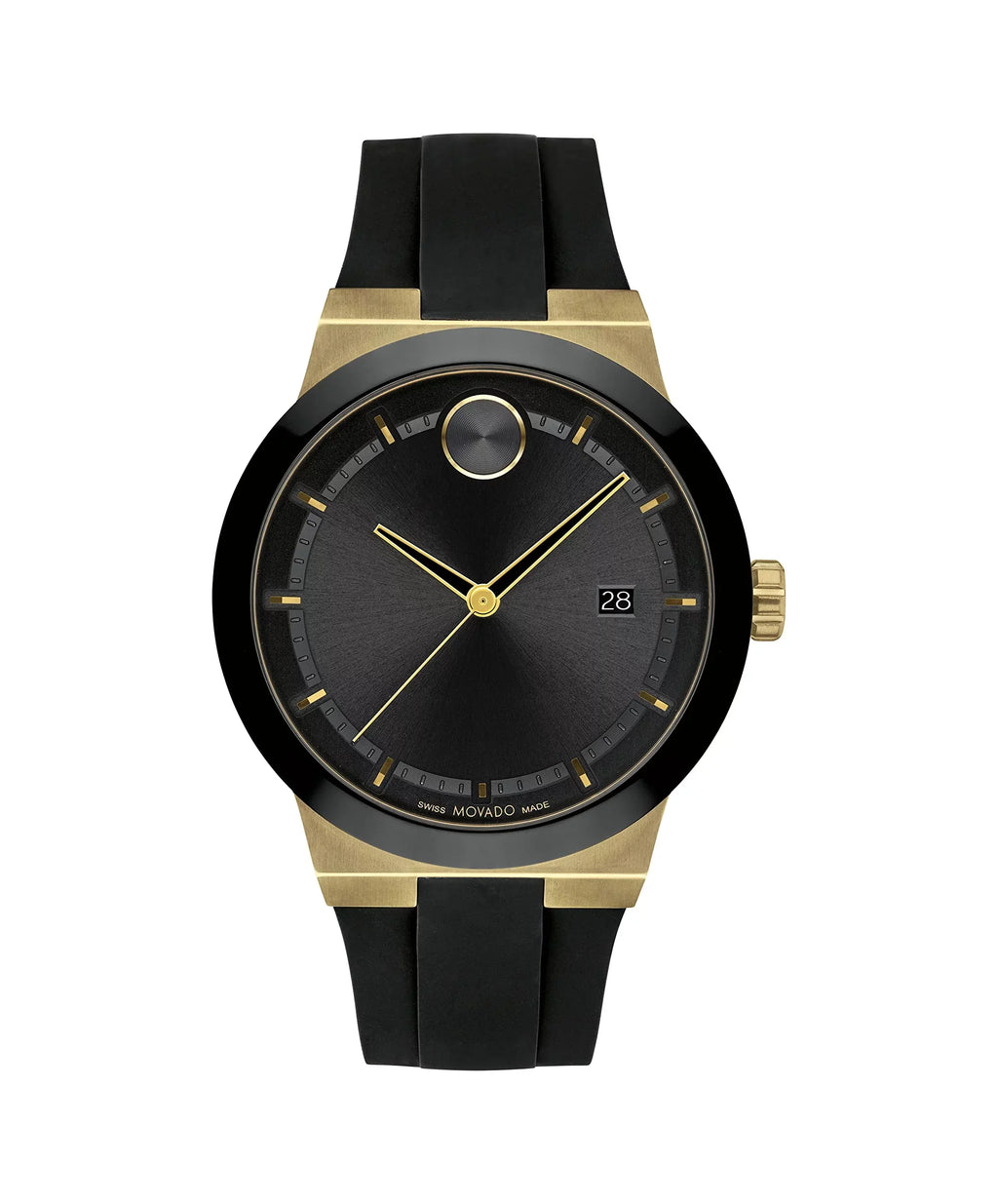 Movado Bold Fusion Swiss Ion-PLatitudeed Gold Steel Case, Silicone strap Men's Watch