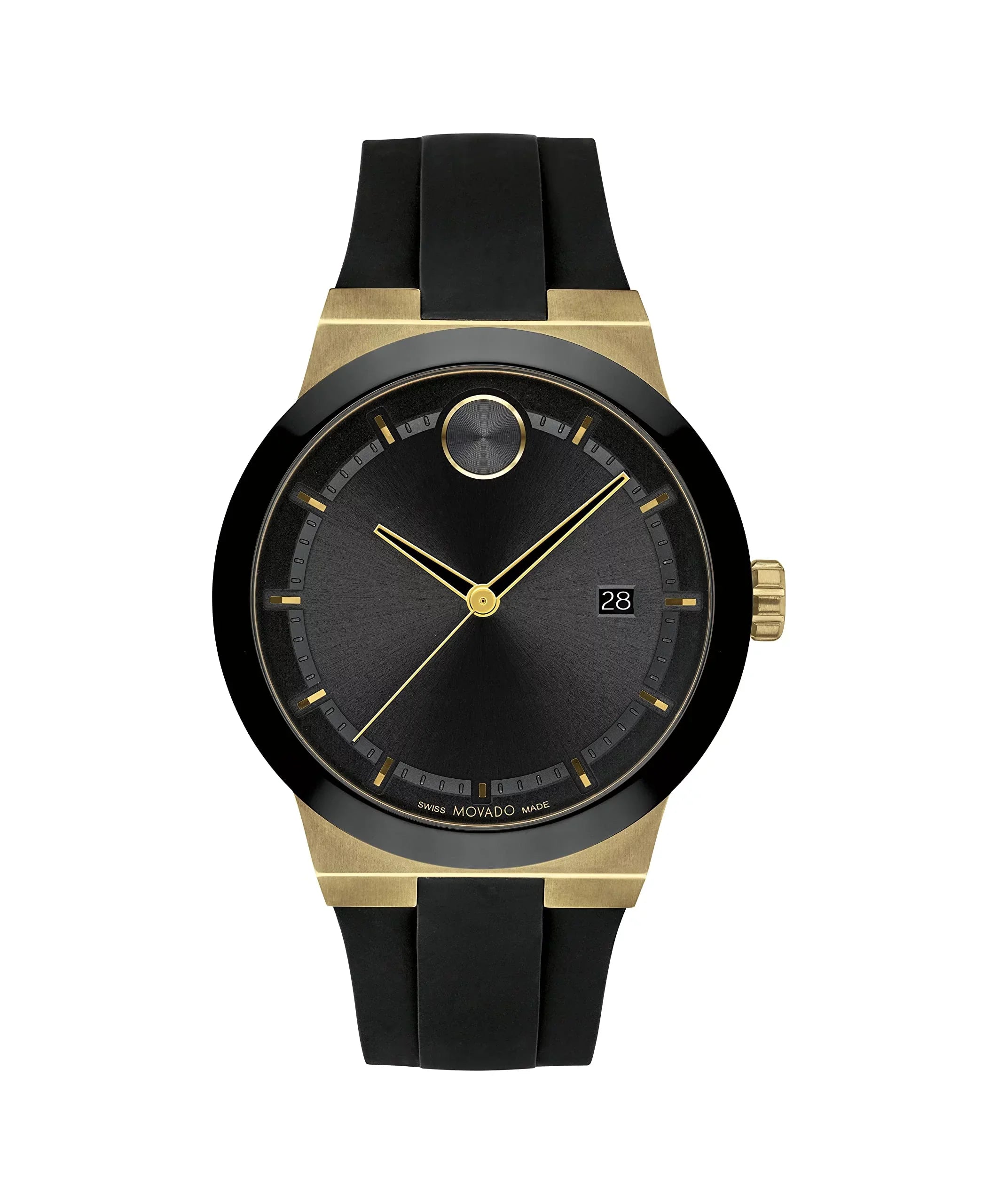 Movado Bold Fusion Swiss Ion-PLatitudeed Gold Steel Case, Silicone strap Men's Watch