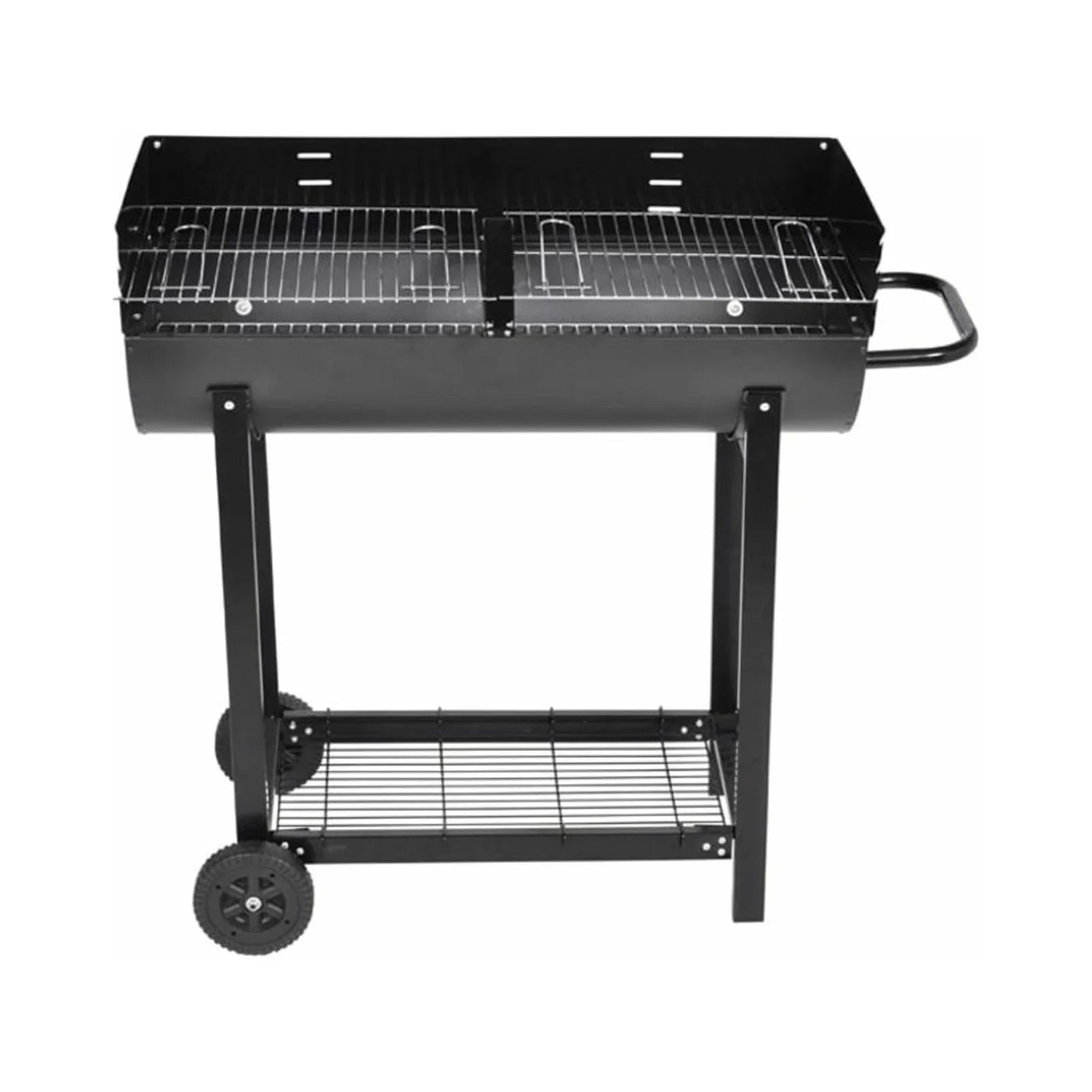 Anself Charcoal BBQ Stand with Lower Shelf and Wheels Steel Barbecue Grill Black for Camping Cooking, Grilling, Smoking, Picnic, Hiking, Party, Garden, Patio 39.4 Inch Length