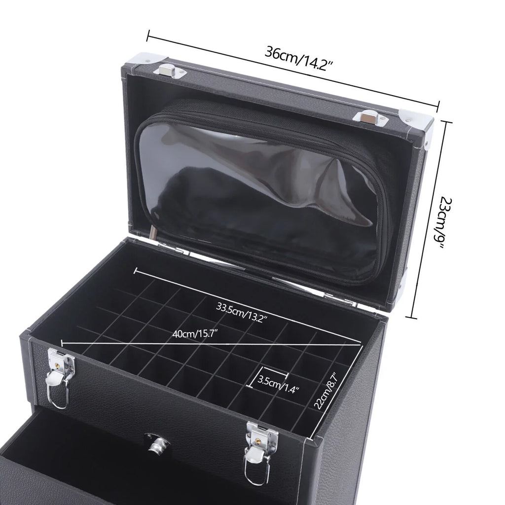 Women's Rolling Makeup Train Case Black Trolley Cosmetic Box Lock Wheels PU Makeup Train Case Cosmetics Rolling Organizer Cases Storage Box Trolley Black Trolley Bag Black Cosmetics Rolling Organizer