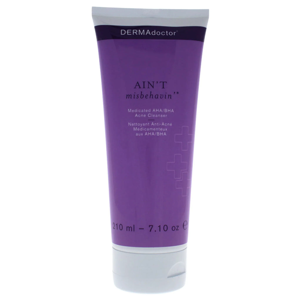 DERMAdoctor Aint Misbehavin Medicated AHA/BHA Acne Cleanser, Face Wash for Acne Prone Skin, 7.1 Oz