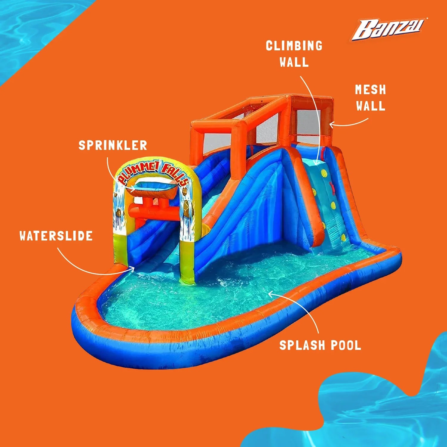 Banzai Plummet Falls Adventure InfLatitudeable Outdoor Water Park Splash Pool