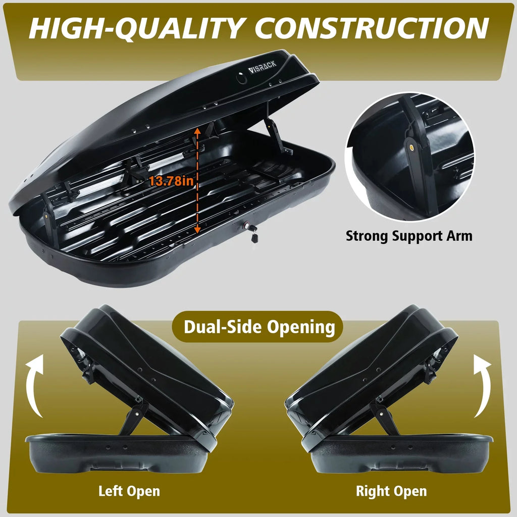 Large Rooftop Cargo Carrier Hard Shell Rooftop Cargo Box with Double 2 Locks, 14 ft³ Waterproof Cargo Box for SUV Rooftop 56.3" L x 30.3" W x 13.8" H, Black