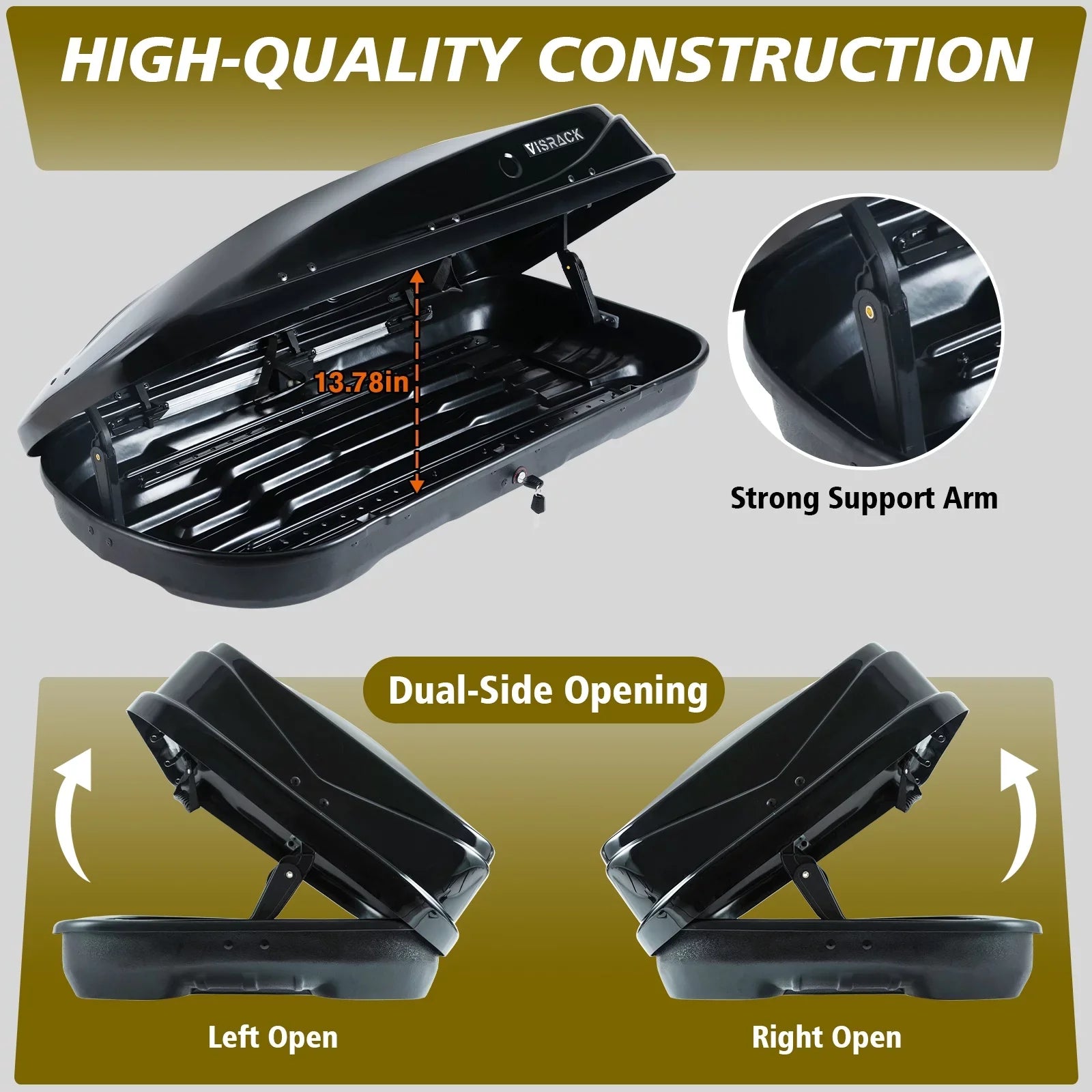 Large Rooftop Cargo Carrier Hard Shell Rooftop Cargo Box with Double 2 Locks, 14 ft³ Waterproof Cargo Box for SUV Rooftop 56.3" L x 30.3" W x 13.8" H, Black