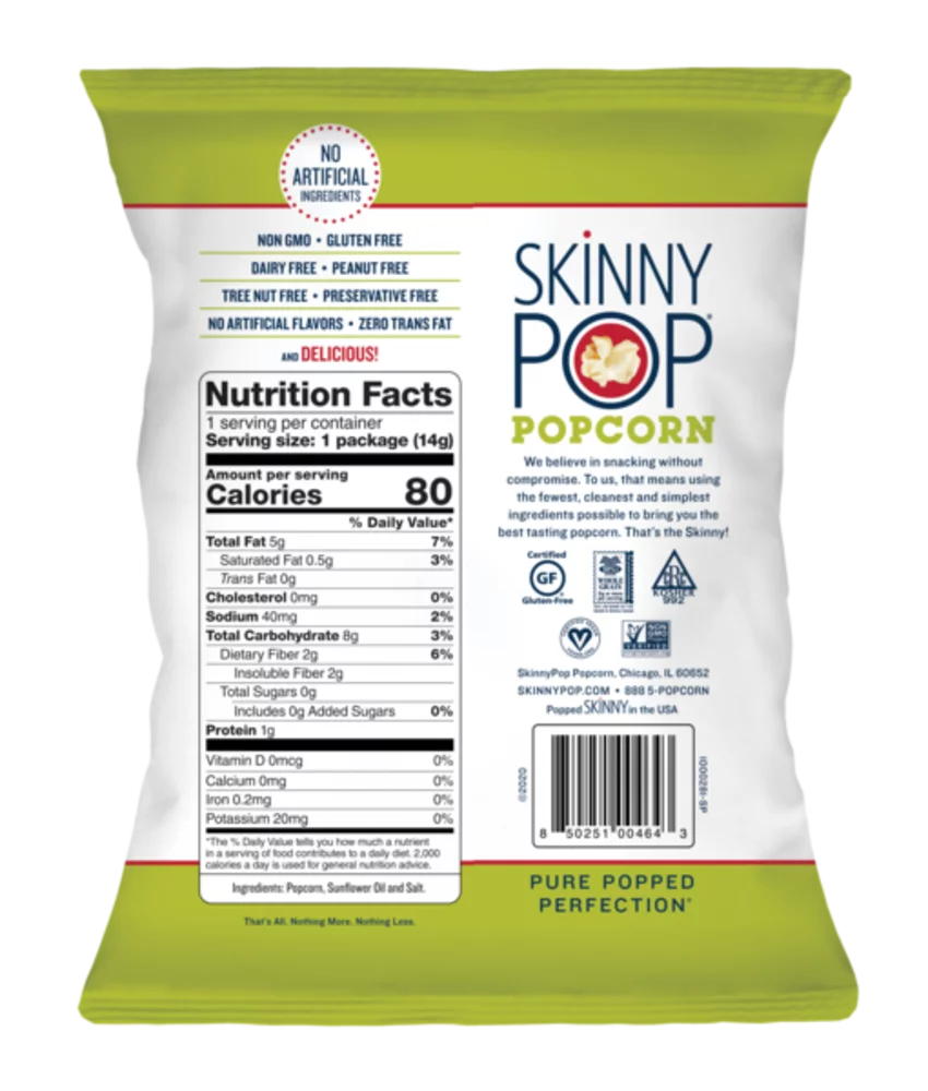 SkinnyPop Gluten-Free Original and White Cheddar Popcorn Variety Pack, 0.5 oz, 40 Count