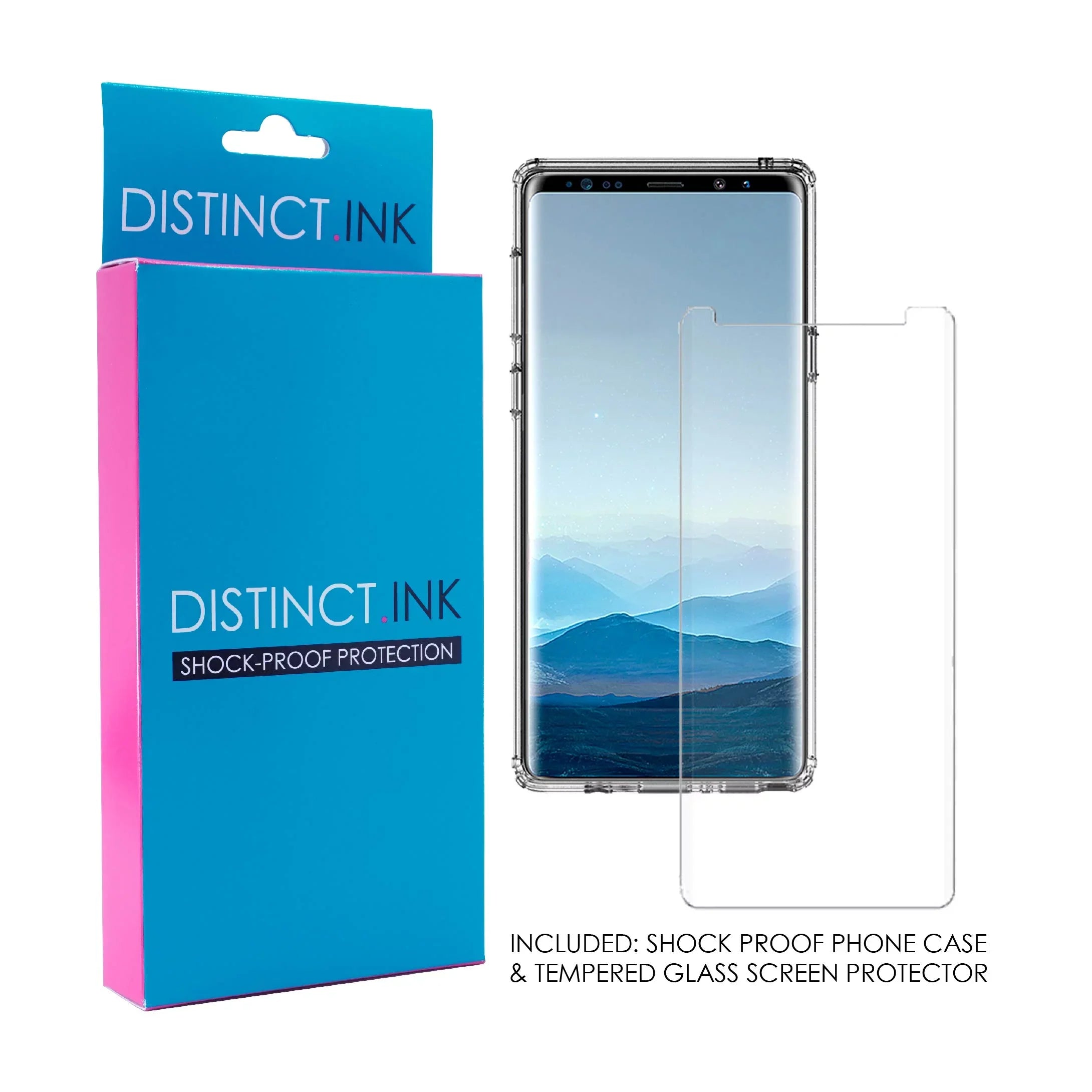 DistinctInk Clear Shockproof Hybrid Case for  Galaxy Note 9 - TPU Bumper, Acrylic Back, Tempered Glass Screen Protector - Faith / Hope / Love - Black & White - Christ