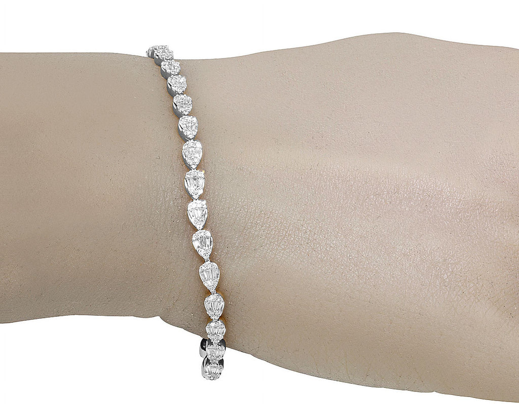Tear Shaped Baguette Cluster 2.70 CT Diamond Tennis Link Bracelet Gold    4MM    7.75"