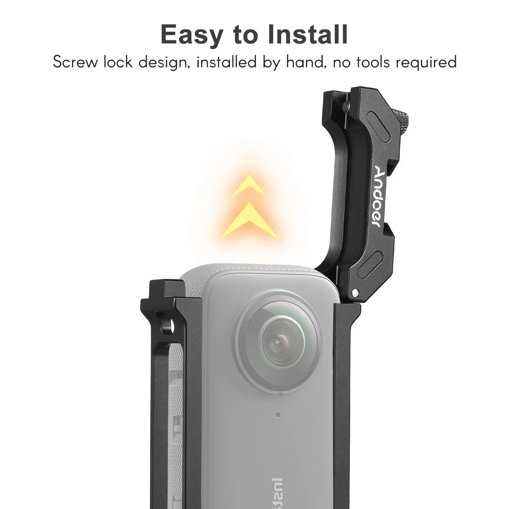 Andoer Aluminum Alloy Sports Camera Video Cage with Dual Cold Shoe Mounts - Metal Protective Frame Vlog Accessories for Insta360 X3