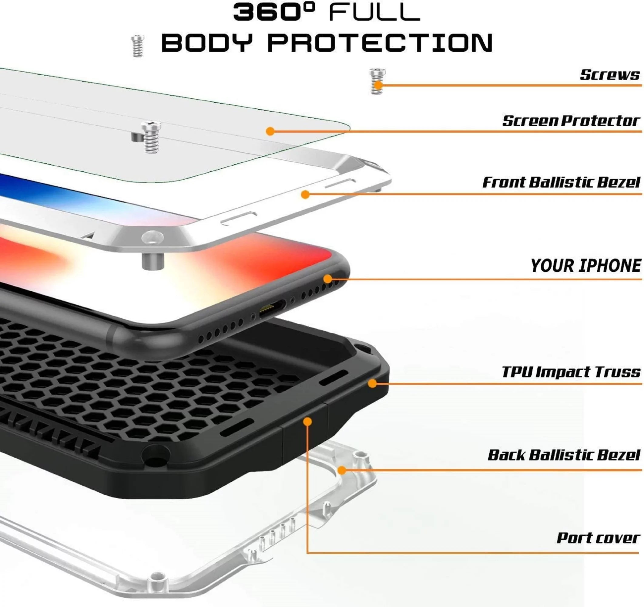 Gorilla Glass Aluminum Metal iPhone 8 Plus Case (Silver) Heavy Duty Military Grade Shockproof and Scratch Resistant Protection, Rugged Outdoor Travel