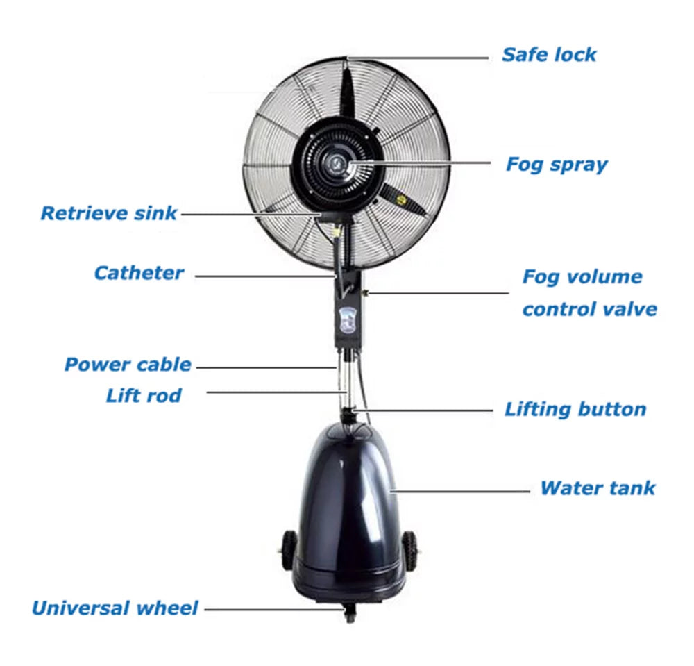 TECHTONGDA Industrial Spray Electric Fan Dust Removal Humidification Floor Fan 30"