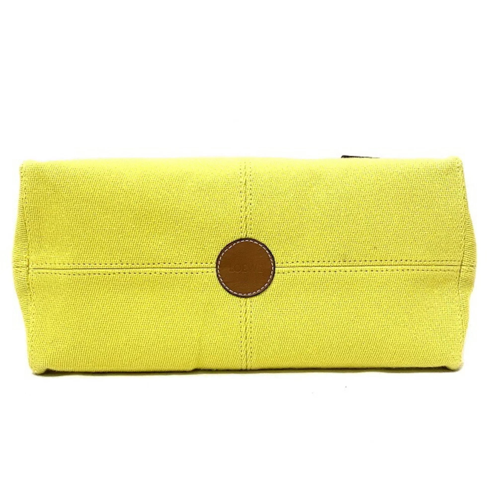 Pre-Owned Loewe cushion yellow brown leather patch anagram 330.02AA93 canvas LOEWE tote bag (Good)