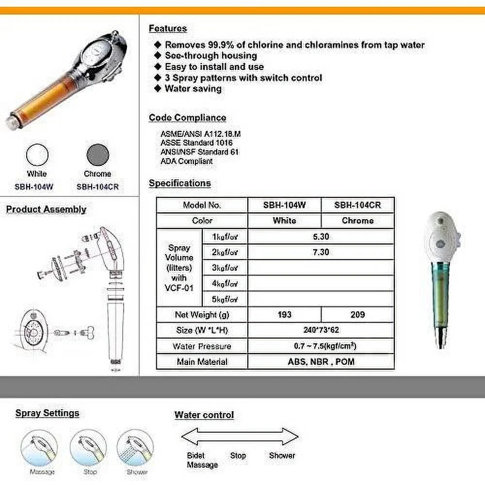 shower head with water filter by - 2 shower filters included - removes up to 99.9% of chlorine and chloramines - low flow premium pressure