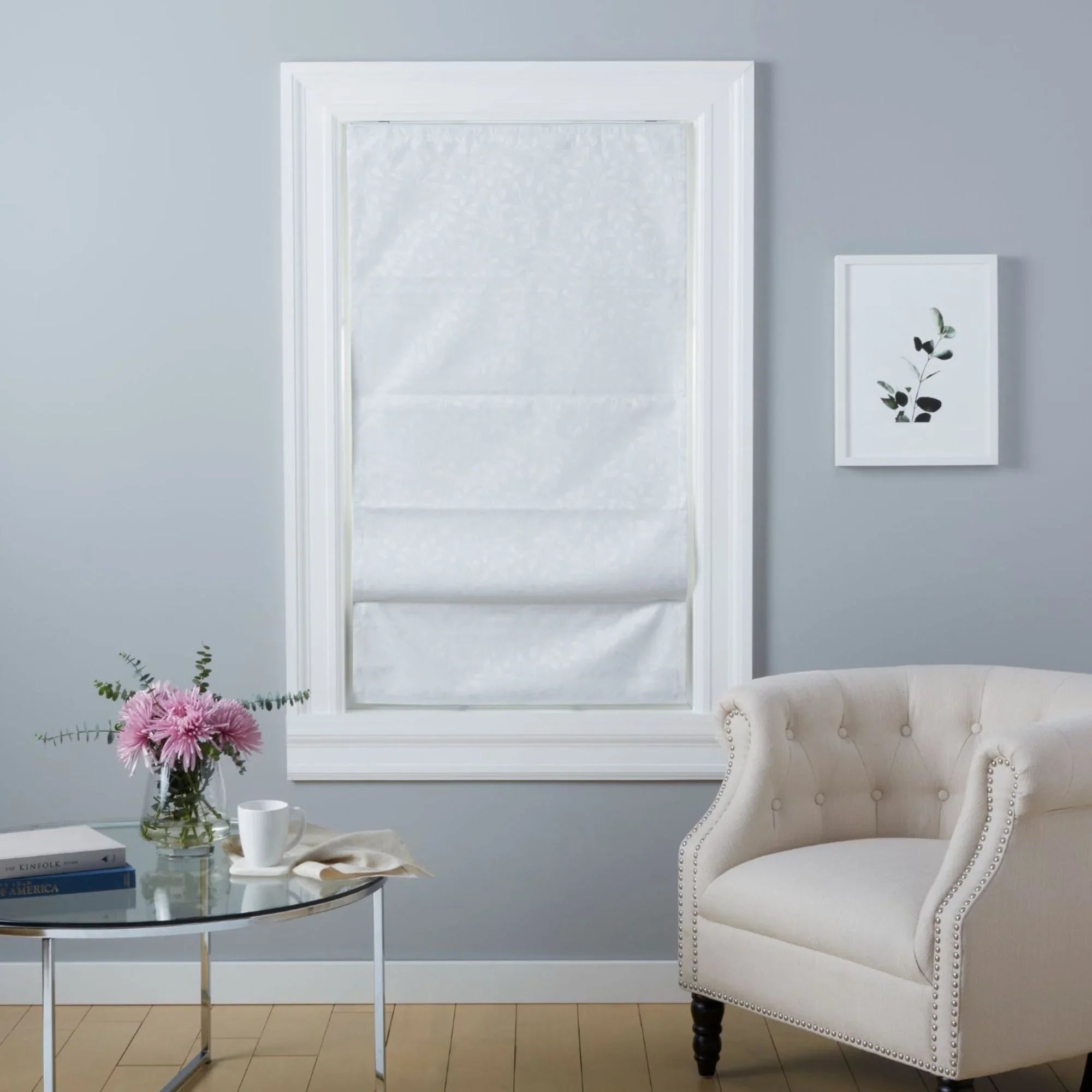 Exclusive Home Bolan Botanical Total Blackout Roman Shade, 27"x 64", White