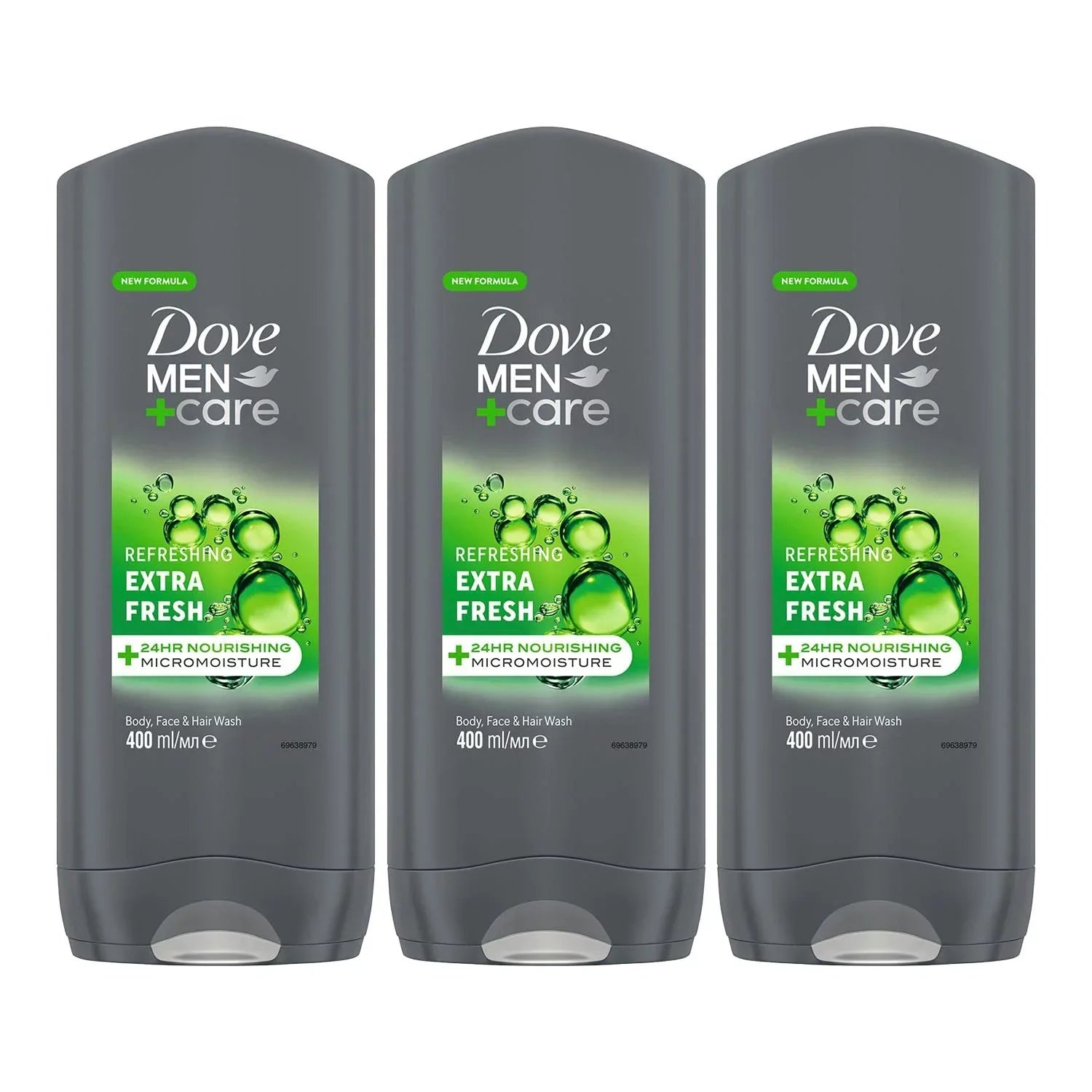 Dove Men + Care Refreshing Extra Fresh 3-In-1 Hair, Body And Face Wash Pack Of 3 With 24-Hour Nourishing Micromoisture Technology Body Wash For Men 400 Ml