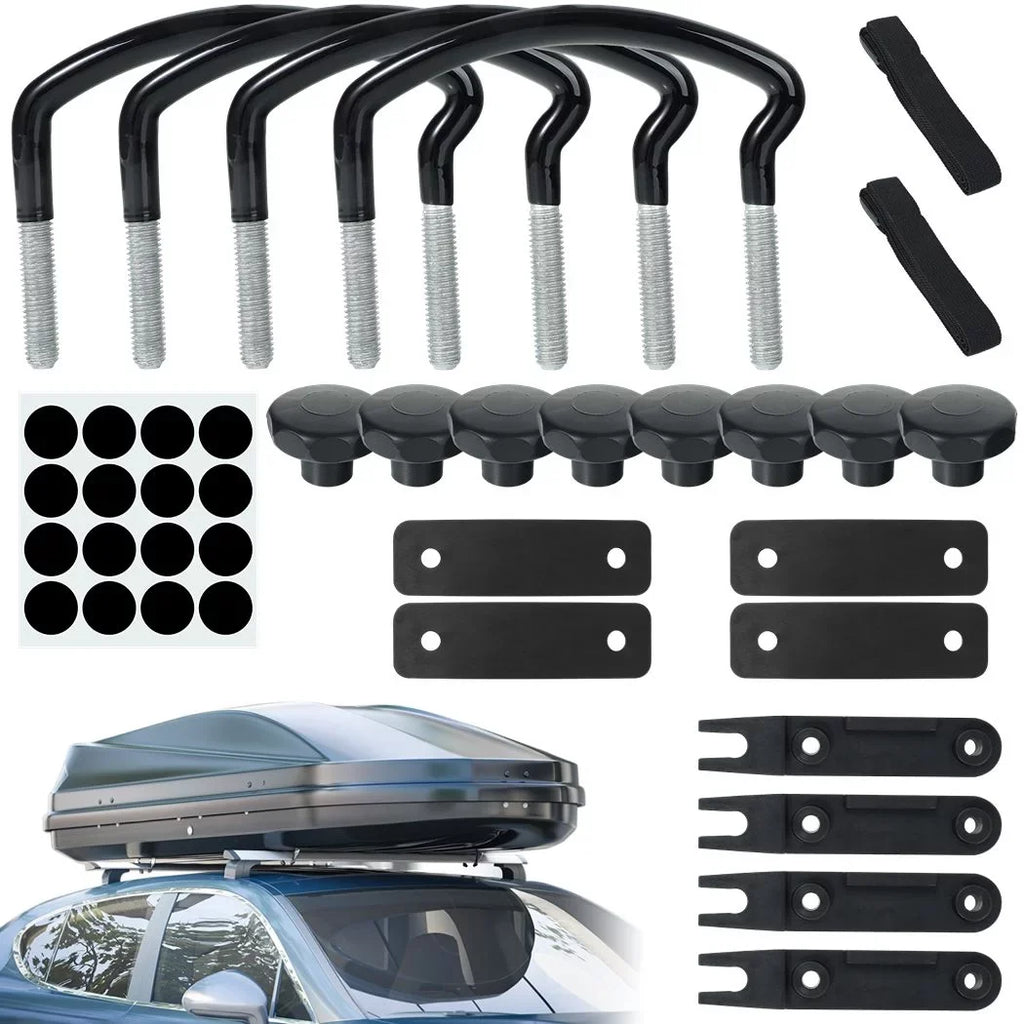 4 PCS Roof Box U-Bolt Clamps, Universal Metal Rooftop Cargo Carrier Rack Bolts, 85mm Internal Width Car Van Mounting Fitting Kit, U-Bracket Clips with 8 Lock Nuts