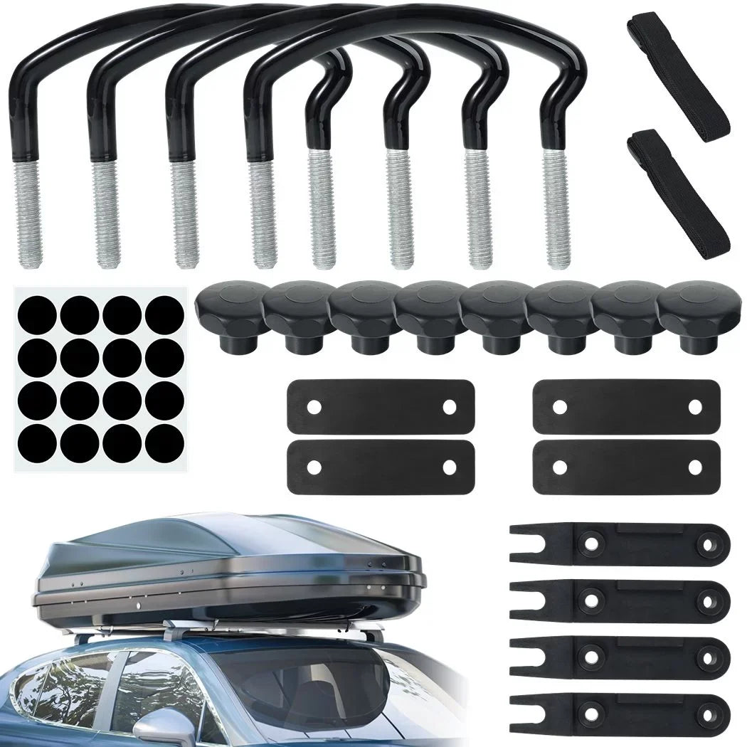 4 PCS Roof Box U-Bolt Clamps, Universal Metal Rooftop Cargo Carrier Rack Bolts, 85mm Internal Width Car Van Mounting Fitting Kit, U-Bracket Clips with 8 Lock Nuts