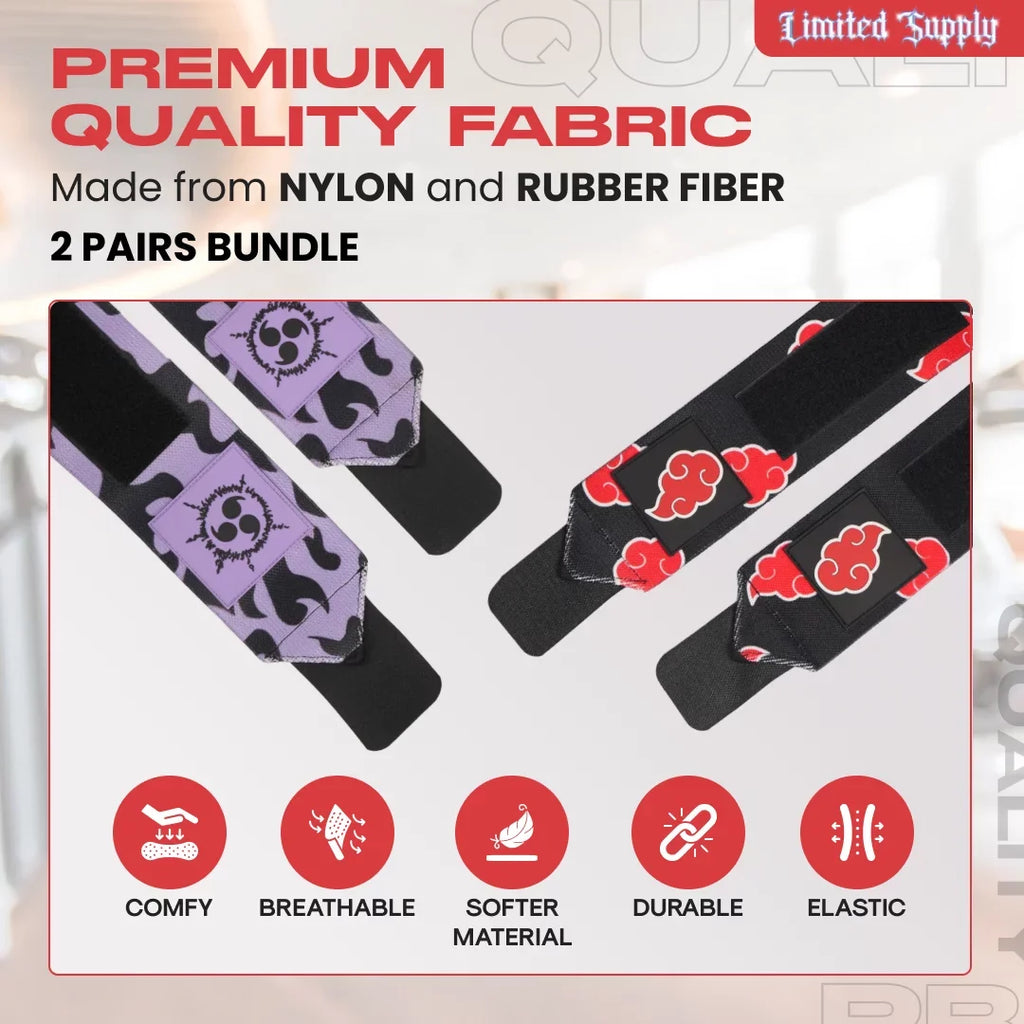 Anime Wrist Wraps 2 Pairs Bundle - 24" Lifting Straps for Men and Women - Gym Accessories Support Weightlifting, Powerlifting, Strength Training, and Improve Workout (Akat Purple Duo)