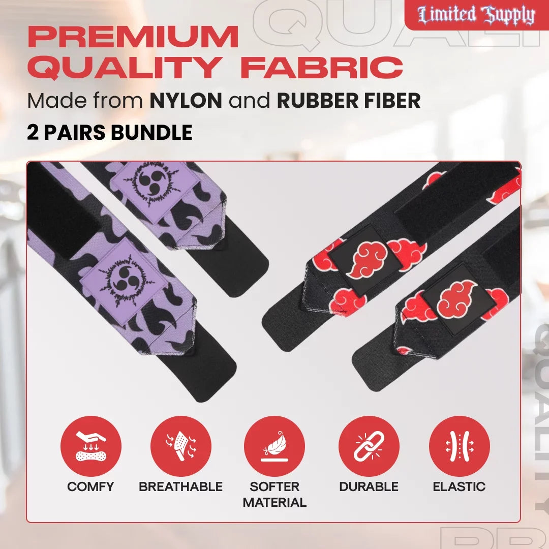 Anime Wrist Wraps 2 Pairs Bundle - 24" Lifting Straps for Men and Women - Gym Accessories Support Weightlifting, Powerlifting, Strength Training, and Improve Workout (Akat Purple Duo)