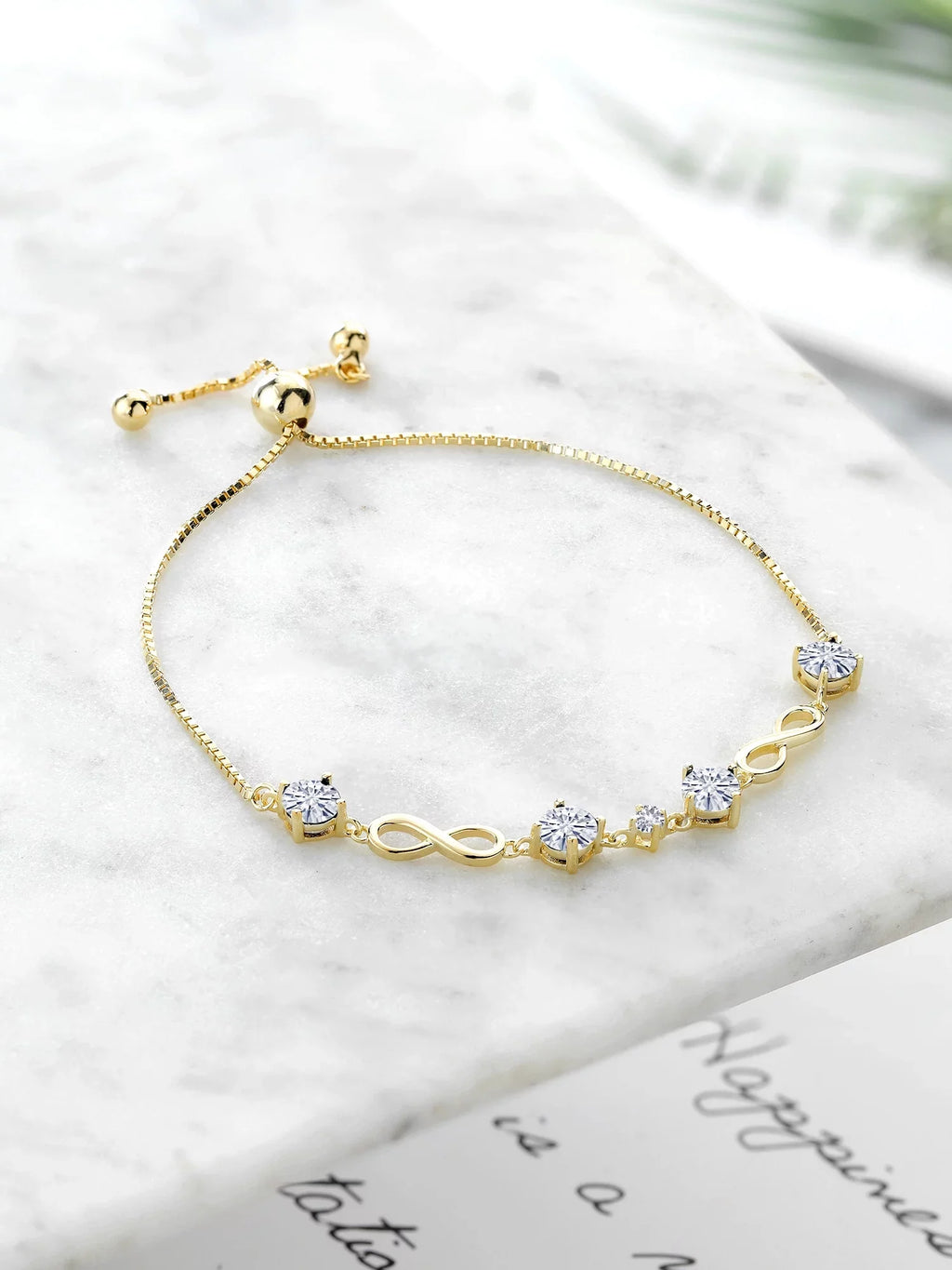 Gem Stone King 18K Yellow Gold PLatitudeed Silver White Created Sapphire Bracelet For Women Set with Moissanite (2.05 Cttw)