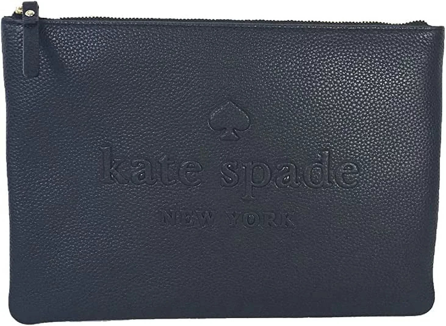 Kate Spade Gia Large Pouch Soft Pebbled Leather Logo Embossed Clutch Bag Black