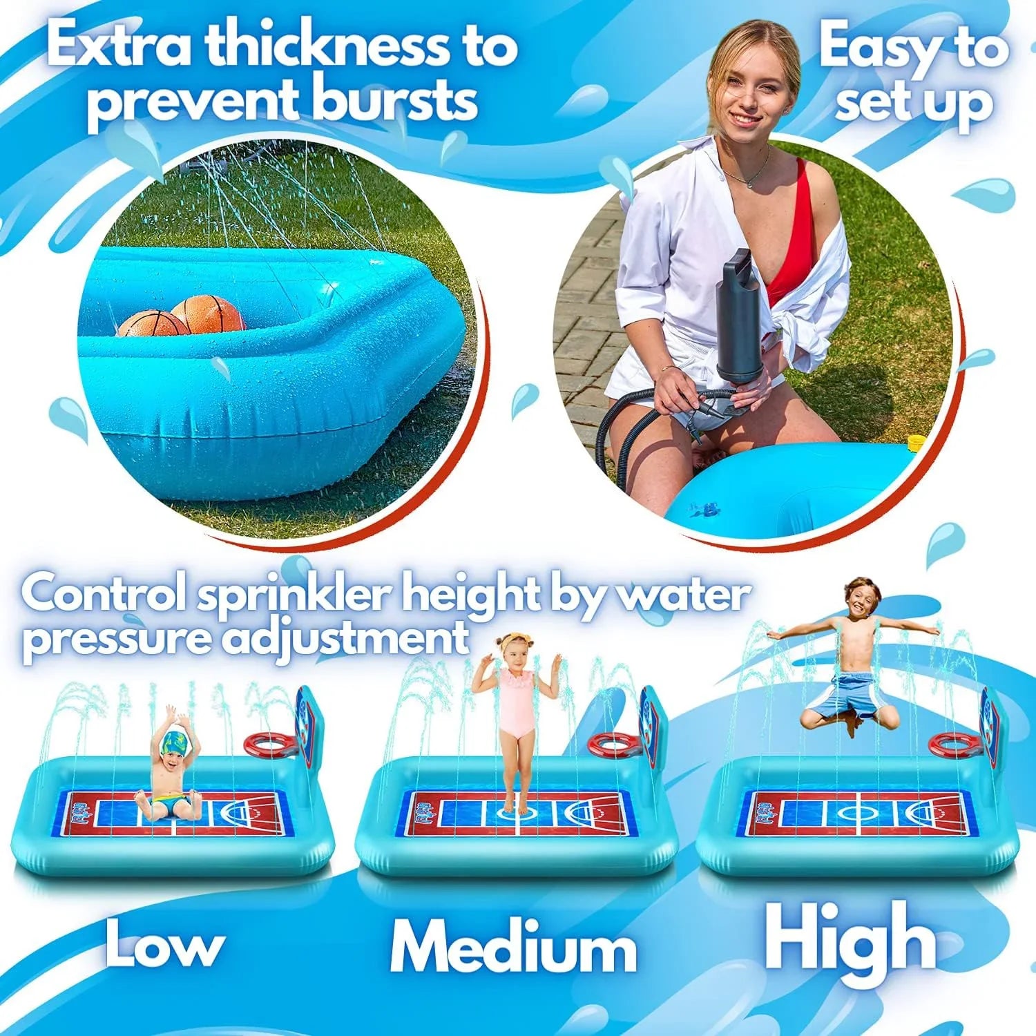 Splash Pool Pad With Sprinkler System, Hoop And 2 InfLatitudeable Basketballs - Splash Pad For Kids - Kids Summer Toys And Water 82-inch.