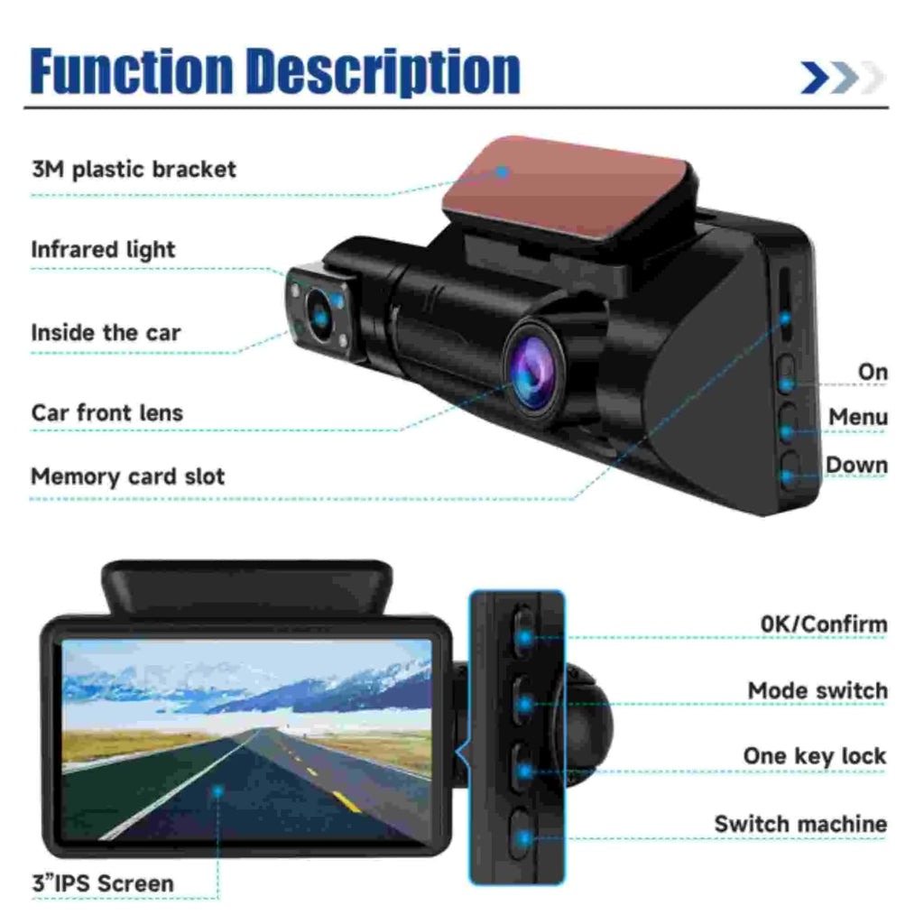 Dinling 1080P Dual Lens Car DVR Dash Cam Video Recorder G-Sensor Front and Rear Camera