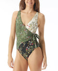 Vince Camuto BLACK Printed Surplus Wrap Tie One-Piece Swimsuit, US 6