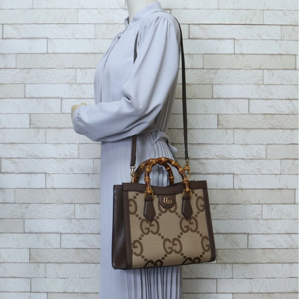 Pre-Owned Gucci Jumbo GG Bamboo Mini Tote Diana Shoulder Bag Leather 660195 493075 Brown Women's GUCCI (Good)