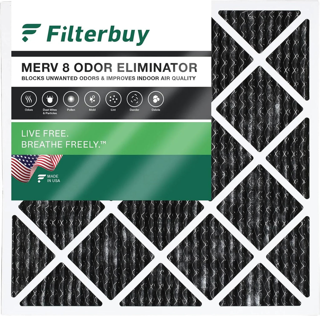 Filterbuy 18x18x1 MERV 8 Odor Eliminator Pleated HVAC AC Furnace Air Filters with Activated Carbon (1-Pack)