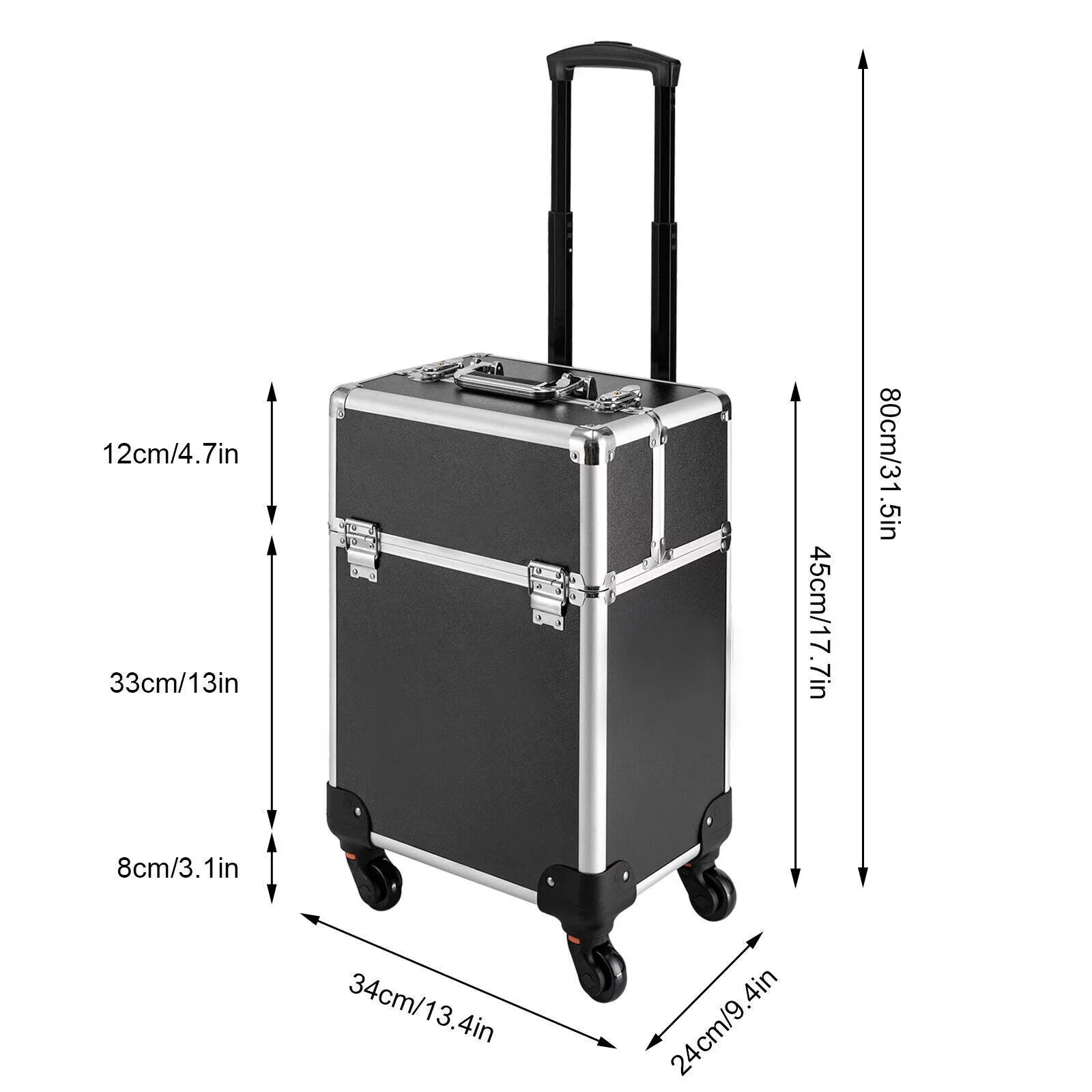 Rolling Lockable Makeup Train Case Hairdresser Trolley, Stylist Beauty Nail Salon Barber Case Cosmetic Luggage Travel Trunk Cart Organizer Tool Box with Swivel Wheels (Black)