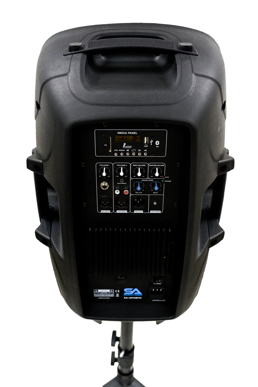 Seismic Audio SA-KP15BTH Active 15 Inch DJ Home Karaoke Bluetooth Party Speaker PA System with Stand, LED Lights, Microphone, Cable and Remote