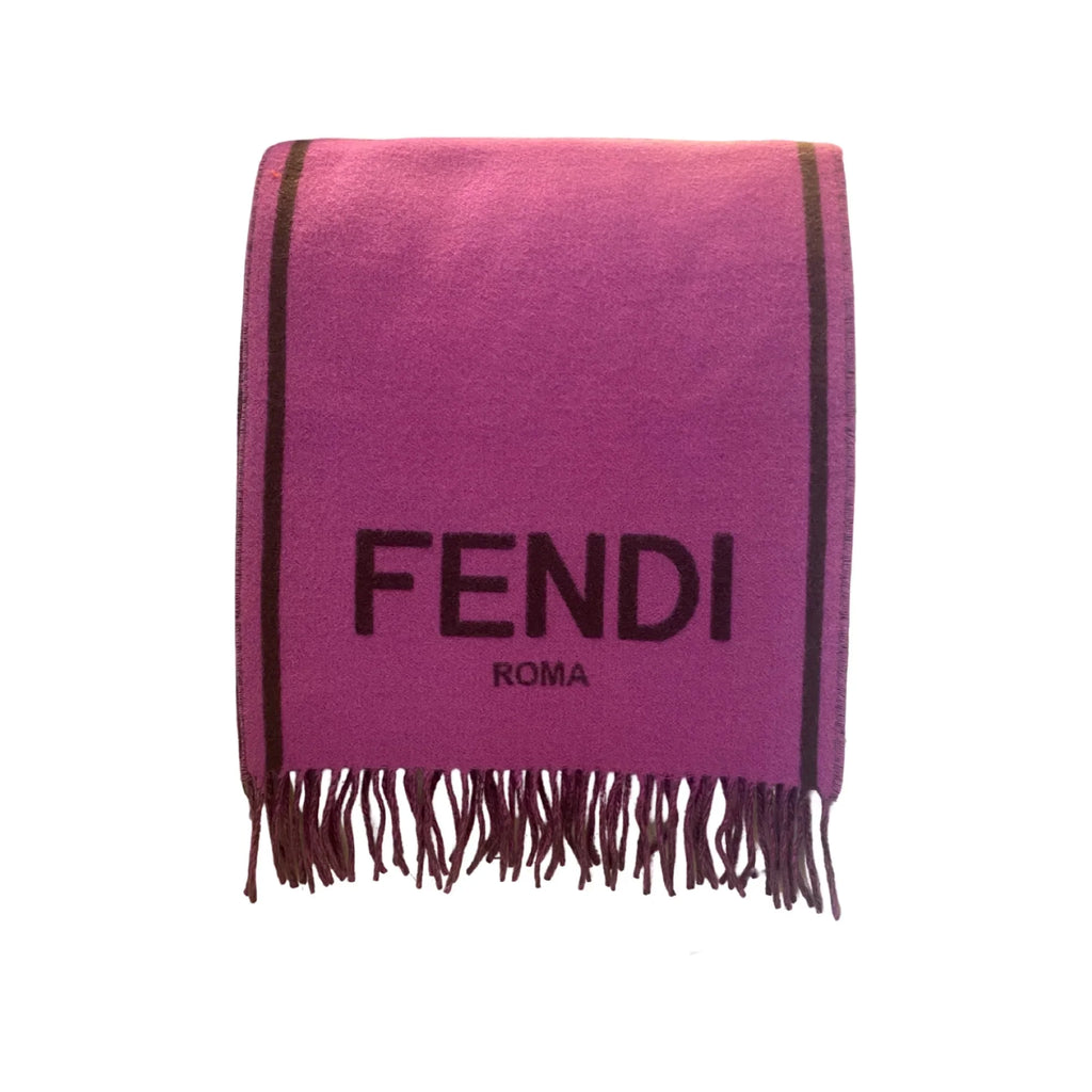 Fendi Roma Cashmere Scarf Purple Grey Logo FXT322