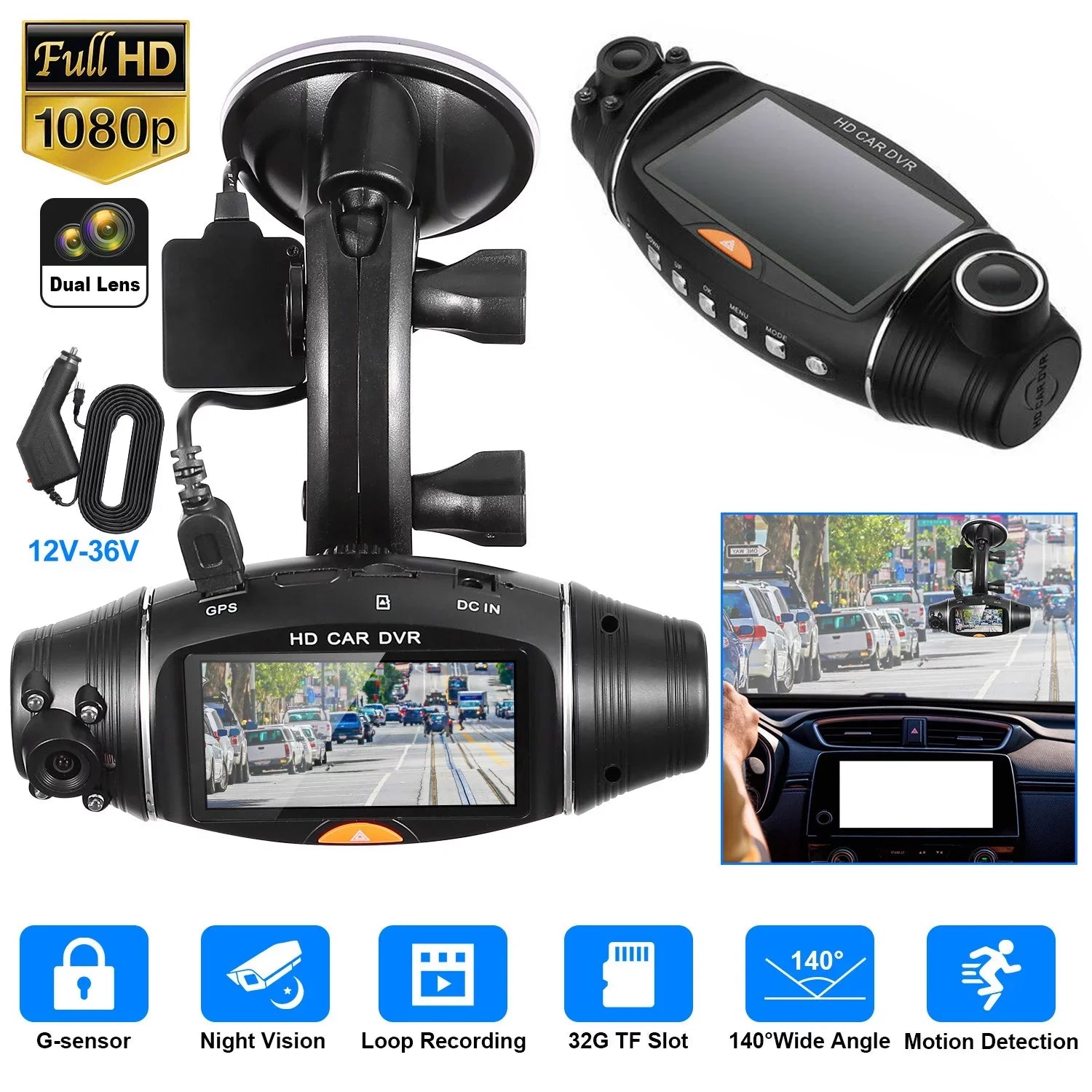 iMountek FHD 1080P Dual Lens Car DVR Dash Cam GPS Camera Video Recorder G-Sensor Night Vision