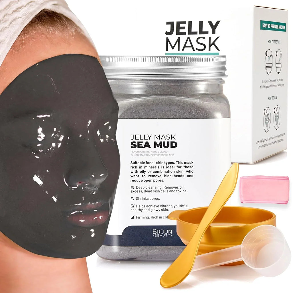 BRÜUN Jelly Mask Jar Sea Mud Peel-Off Face Care Rubber Mask | 23 fl oz Skin Care Moisturizing Gel Mask Jar Spa Set