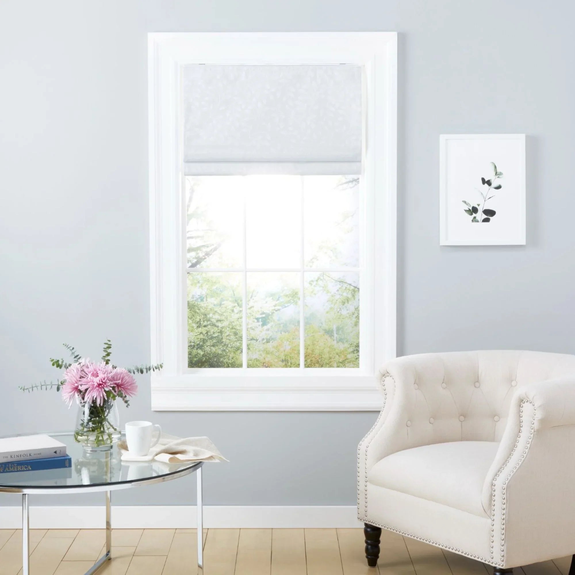Exclusive Home Bolan Botanical Total Blackout Roman Shade, 27"x 64", White