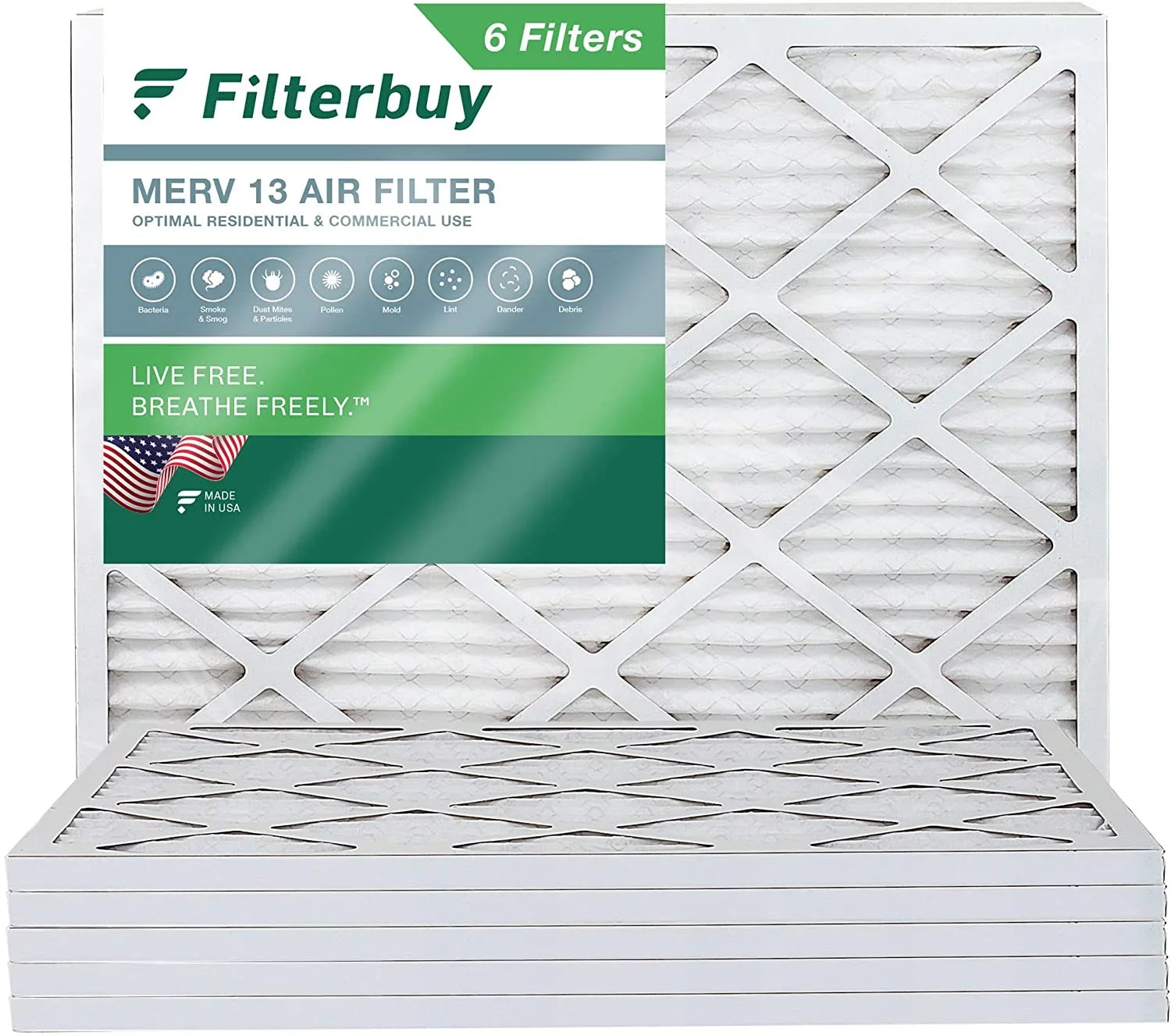 Filterbuy 14x18x1 MERV 13 Pleated HVAC AC Furnace Air Filters (6-Pack)
