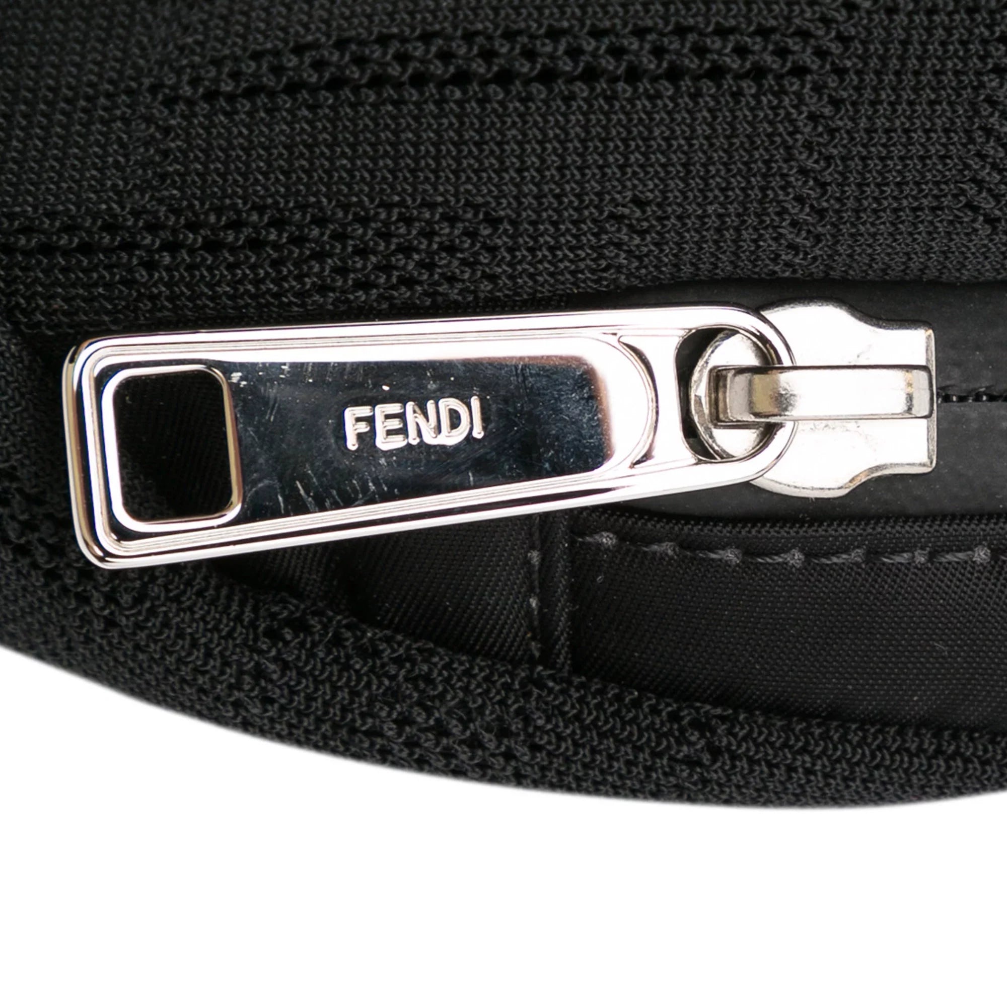 Pre-Owned Authenticated Fendi FF Neoprene Vitello Grace Perforated Pocket Belt Bag Knit Fabric Black Unisex (Good)