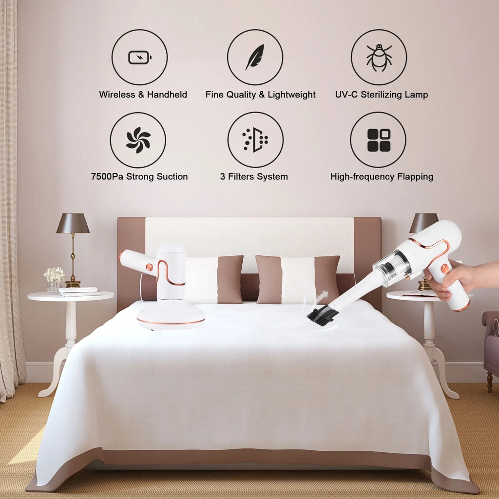 Anself Bed Mattress Cleaner Handdeld Lamp Strong Suction 8000 Timesmin for Carpets Sofa Couch Mint Pet Hair Dust Removal Deep Cleaning Machine